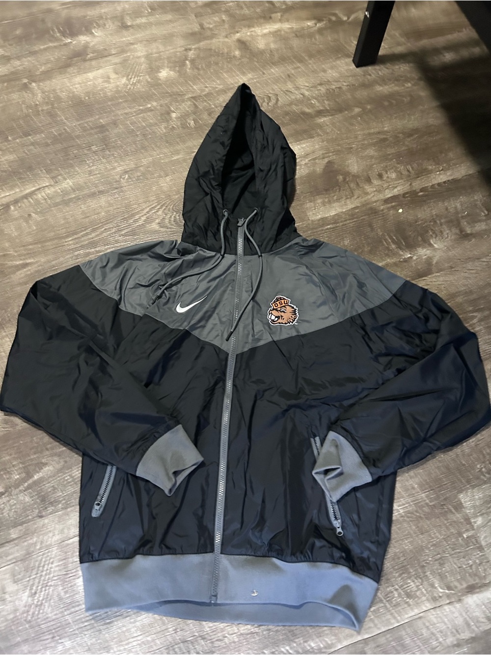 Nike Black and Gray Hooded Windbreaker with Team Patch